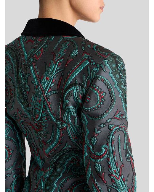 Etro Blue Jacquard Single-Breasted Jacket With Paisley Motif
