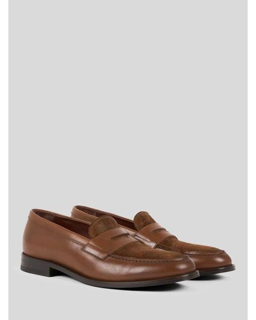 Etro Brown Leather Loafers With Paisley Detail for men