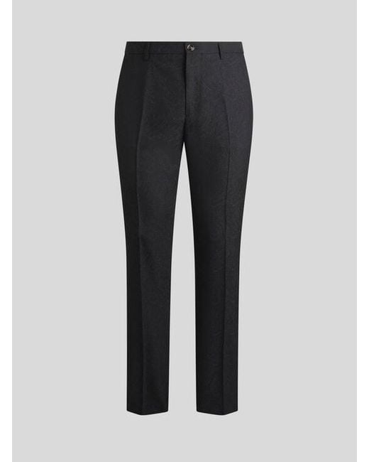 Etro Black Wool Jacquard Trousers With Paisley Motif for men
