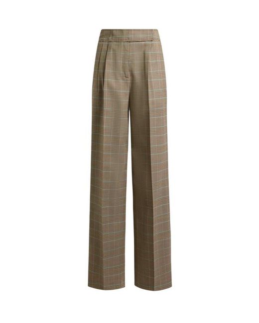 Etro Natural Stretch Wool Trousers With Prince Of Wales Motif
