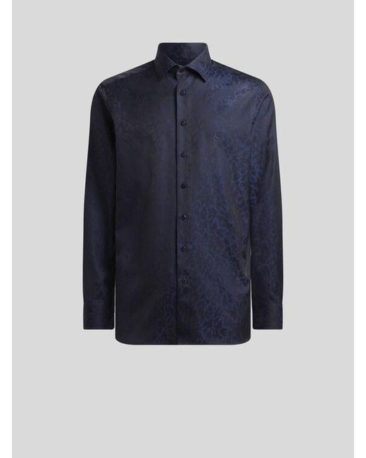 Etro Blue Cotton Jacquard Shirt With Animal Motif for men