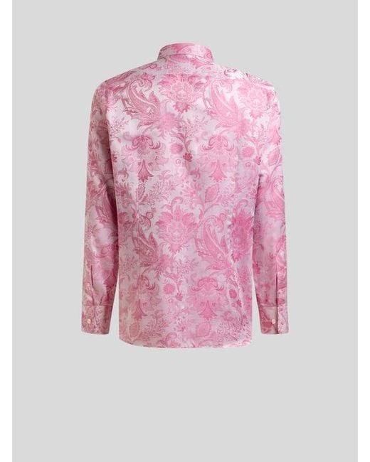 Etro Pink Cotton Jacquard Shirt for men