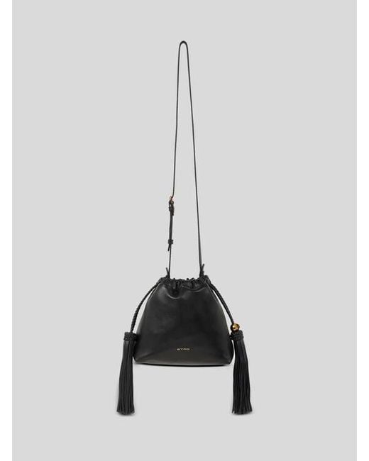Etro Black Mini Leather Kalispera Bag With Tassels