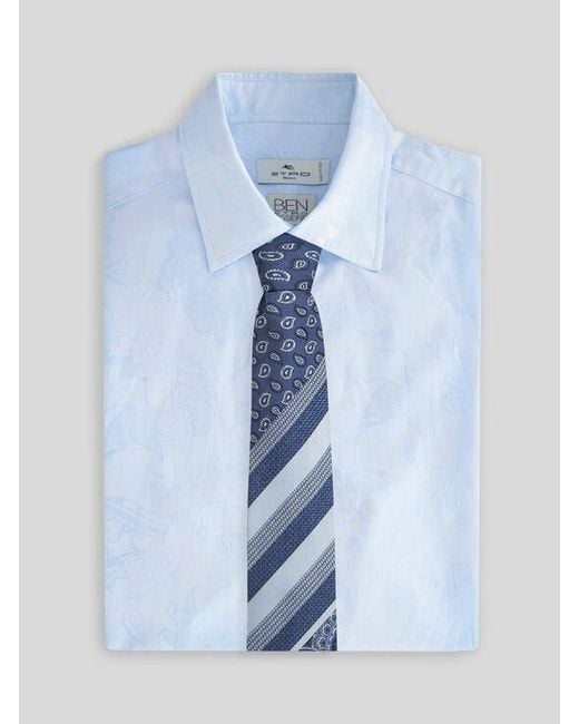 Etro Blue Patchwork-Effect Silk Jacquard Tie for men