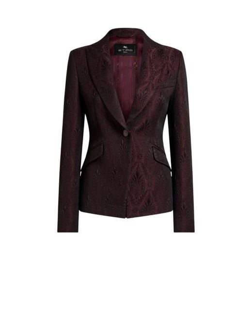 Etro Red Single-Breasted Jacquard Jacket With Floral Medallion Motif