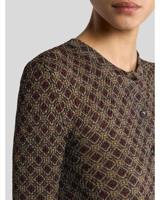 Etro Green Ribbed Henley-Neck Sweater With Micro Diamond Motif