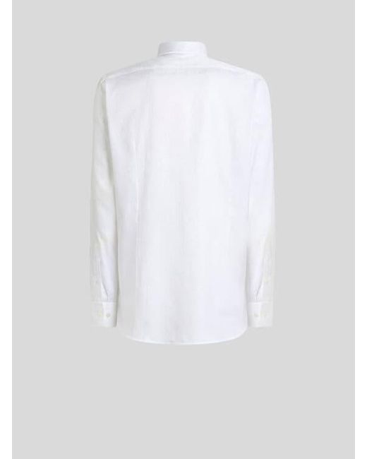 Etro White Cotton Jacquard Shirt With Arnica Motif for men