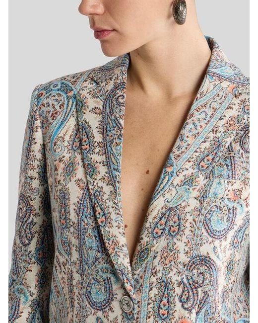 Etro White Single-Breasted Cotton-Blend Jacquard Jacket With Paisley Foliage Motif