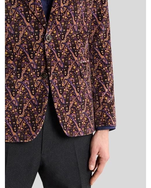 Etro Brown Single-Breasted Cotton Velvet Jacket With Floral Paisley Motif for men