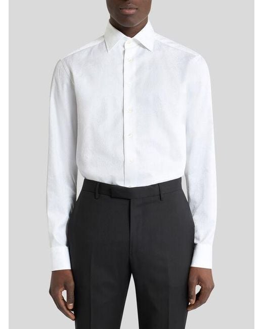 Etro White Cotton Jacquard Shirt With Arnica Motif for men