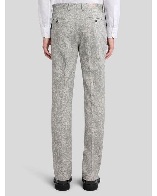 Etro Gray Cotton Jacquard Trousers for men