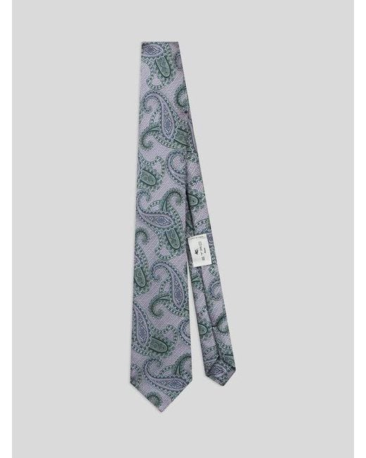 Etro Blue Paisley Silk Jacquard Tie for men