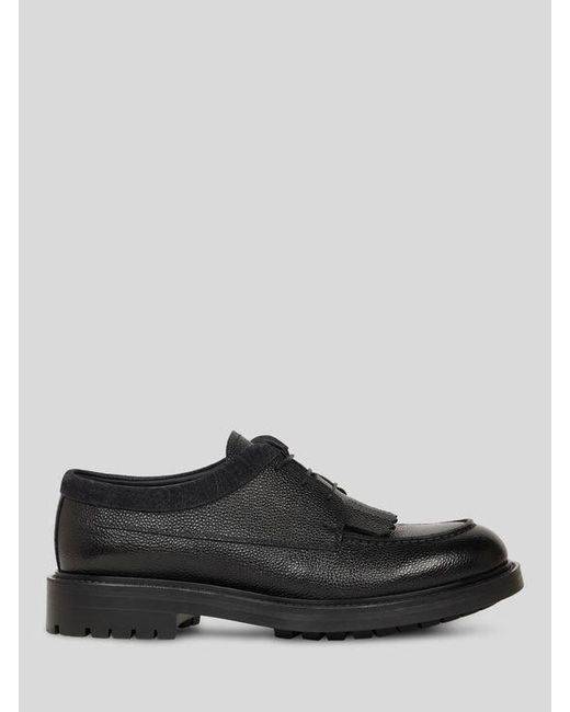 Etro Black Lace-Up Grained Leather Loafers for men