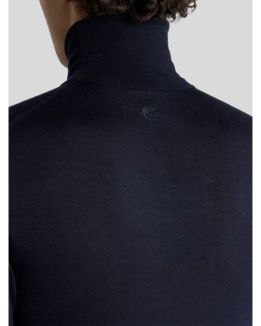 Etro Blue Cashmere And Silk Turtleneck Sweater for men