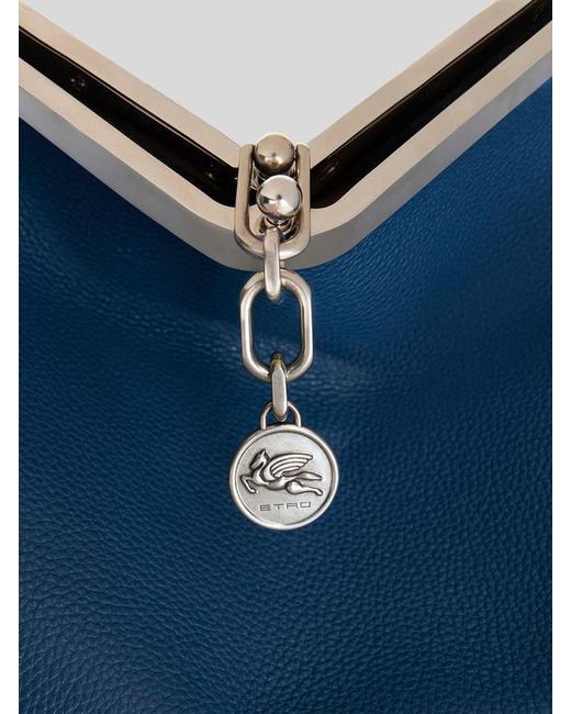 Etro Blue Large Leather Vela Bag for men