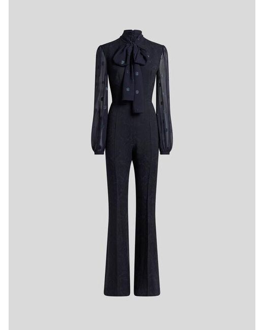 Etro Blue Cady Jacquard Jumpsuit