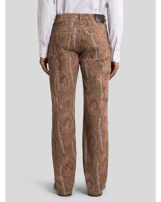 Etro Brown Straight-Leg Cotton Denim Jeans With Arnica Motif for men