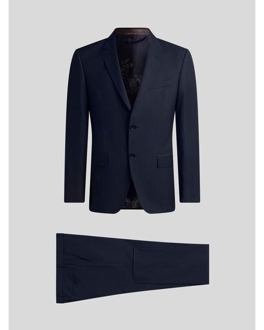 Etro Blue Single-Breasted Striped Wool Suit for men
