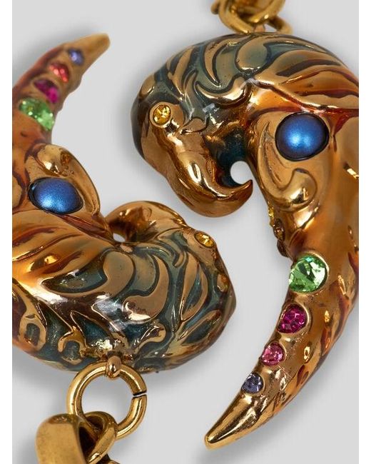 Etro Metallic Earrings With Paisley Parrot And Crystals