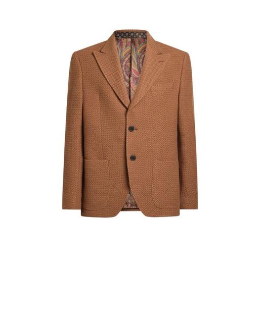 Etro Brown Single-Breasted Knit Cashmere And Wool Jacket for men
