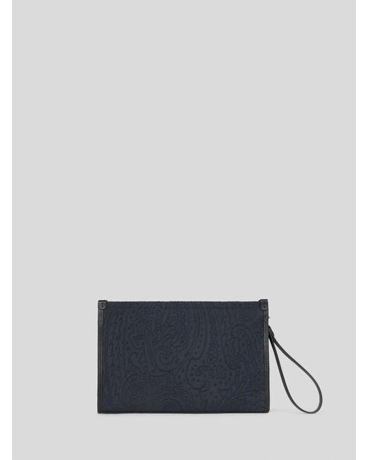 Etro Blue Large Nylon Jacquard Pouch for men