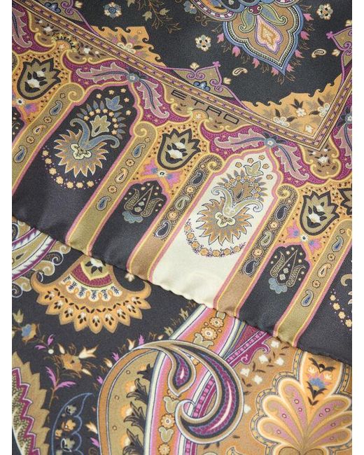 Etro Gray Silk Twill Scarf With Paisley Motif