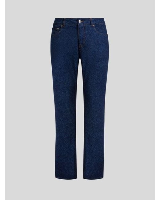 Etro Blue Regular-Fit Jacquard Denim Jeans With Floral Paisley Motif for men