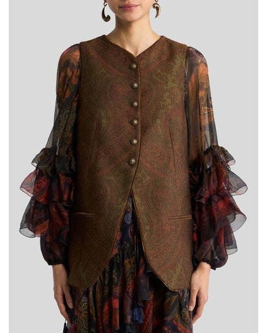 Etro Brown Wool-Blend Jacquard Waistcoat With Paisley Motif