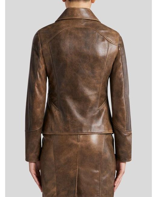 Etro Brown Leather Jacket With Inlays