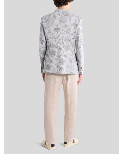 Etro White Single-Breasted Cotton-Blend Jacket With Floral Motif for men