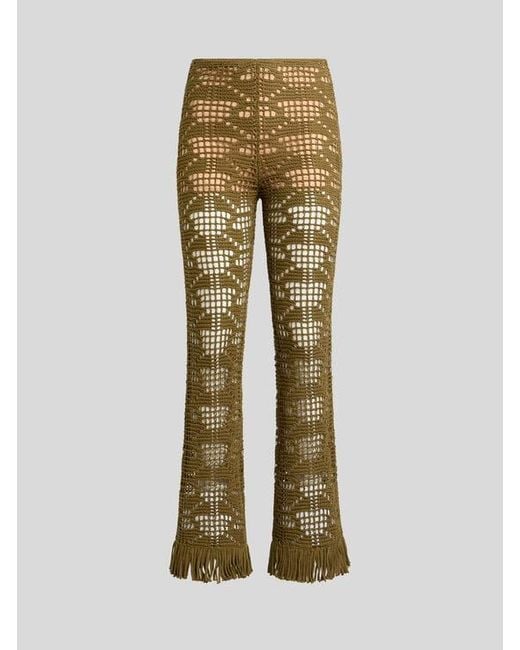Etro Brown Crochet-Effect Cotton Flared Trousers With Fringing