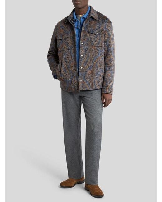 Etro Gray Cotton-Blend Jacquard Overshirt With Paisley Motif for men