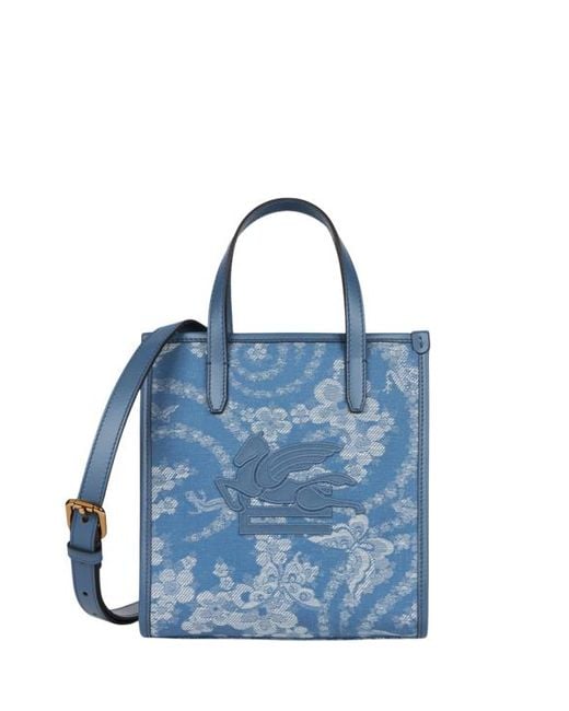 Etro Blue Small Denim Love Trotter Bag With Pegaso Symbol
