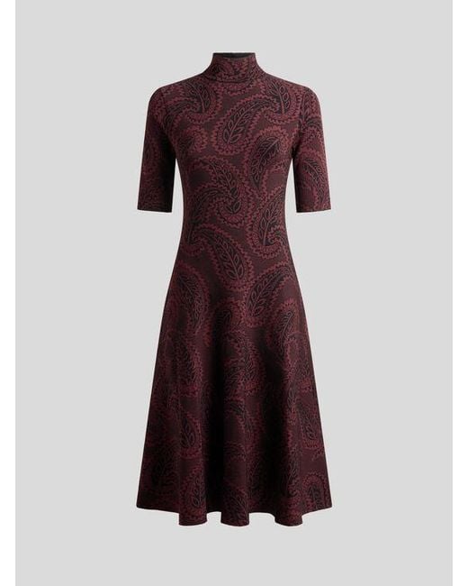 Etro Purple Jacquard Midi Dress With Paisley Foliage Motif