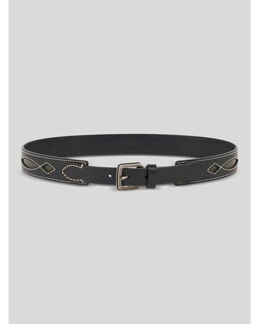 Etro Black Leather Belt With Cut-Outs And Topstitching for men