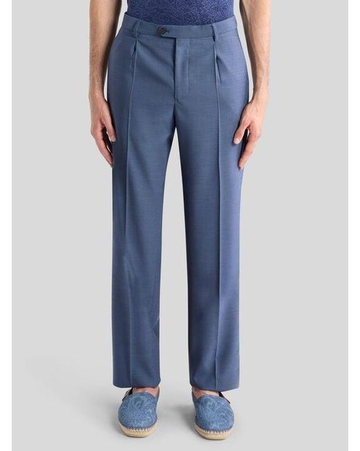 Etro Blue Tailored Wool Trousers for men