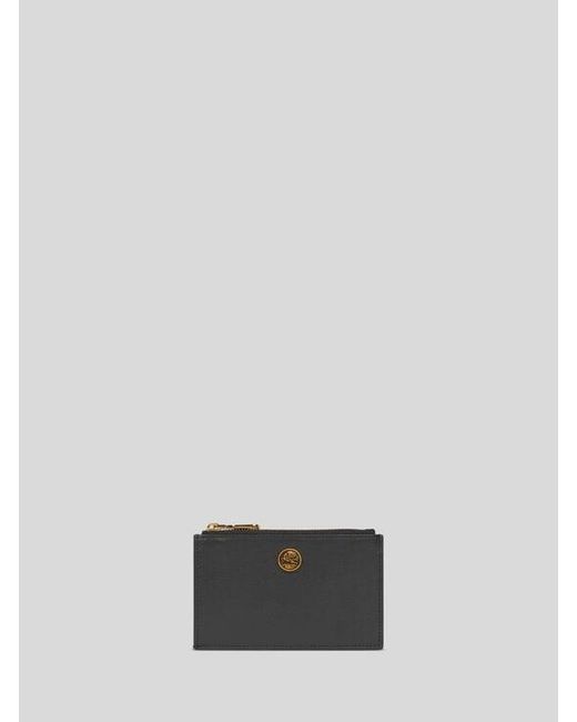 Etro White Leather Card Holder With Pegaso Button