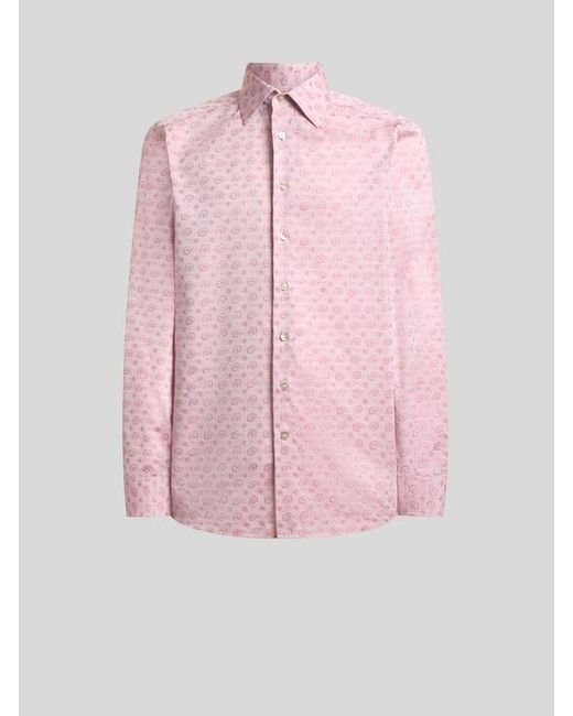 Etro Pink Cotton-Blend Fil Coupé Shirt With Micro Paisley Motif for men