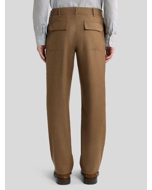 Etro Natural Plain-Coloured Wool Flannel Trousers for men