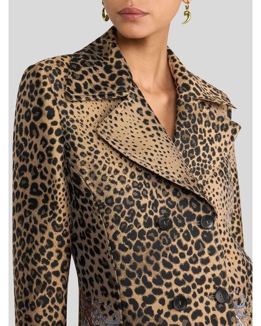 Etro Multicolor Double-Breasted Jacquard Coat With Paisley And Animal Motif
