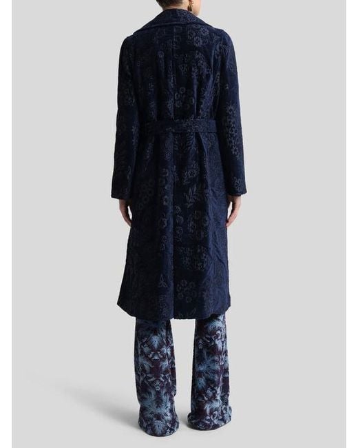 Etro Blue Chenille Jacquard Coat With Belt