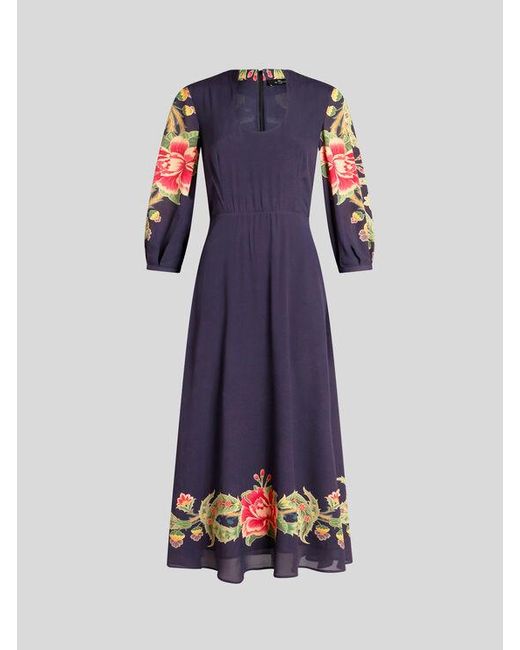 Etro Blue Crepe De Chine Dress With Print