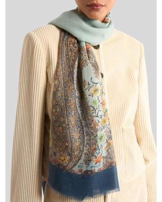 Etro Gray Printed Cashmere Scarf
