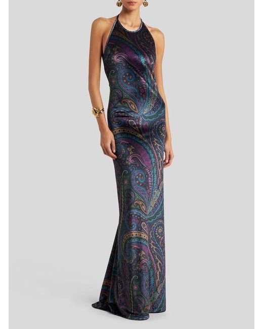 Abito Lungo Con Stampa Paisley, Donna, Taglia di Etro in Blue
