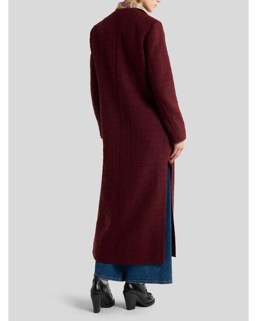 Etro Red Basketweave Wool-Blend Coat With Check Motif