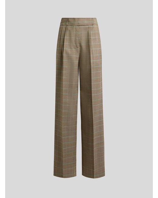 Etro Natural Stretch Wool Trousers With Prince Of Wales Motif