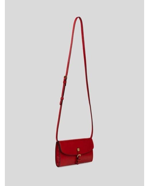 Etro Red Leather Pony Wallet With Shoulder Strap