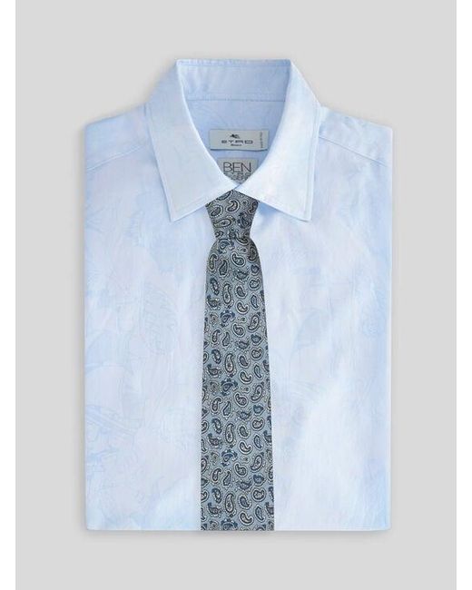 Etro Blue Silk Jacquard Tie With Micro Paisley Motif for men