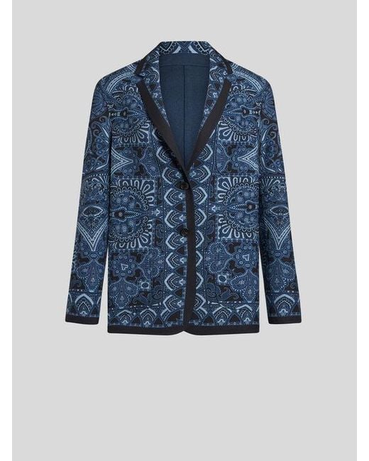 Etro Blue Reversible Jacket With Silk Scarf Motif