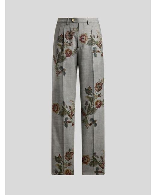 Etro Gray Printed Wool Trousers for men
